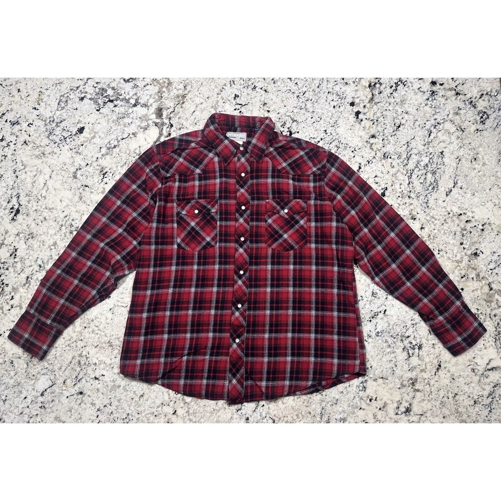 NWOT Wrangler Western Pearl Snap Flannel Shirt Men's XL Red & Black Plaid